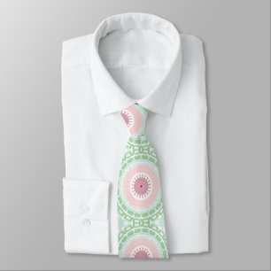 Painted Medallion Pattern in Pink and Green Tie