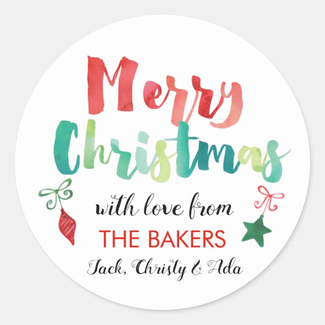 Painted Merry Christmas Ornaments Classic Round Sticker (Front)