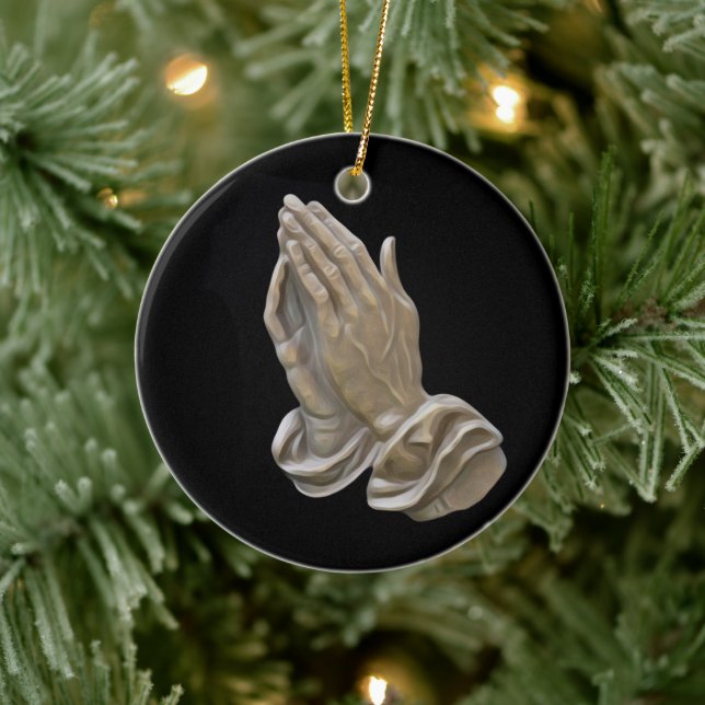 Painted Metal Looking Praying Hands Ceramic Ornament (Tree)