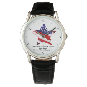 *~* Painted Military Veteran Red White Blue Flag Watch