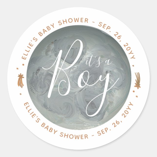 Painted Moon and Stars Baby Shower Classic Round Sticker (Front)