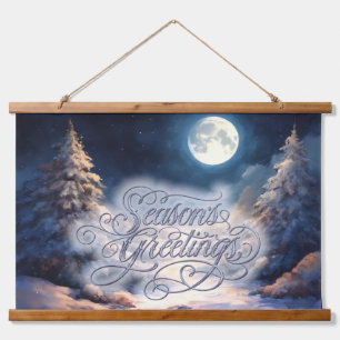 Painted Moonlit Snowy Winter Scene Season's Hanging Tapestry