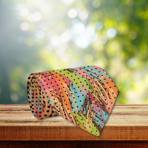 Painted Multicolor Abstract Gradient Black Dots Tie