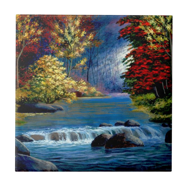 Painted Mysterious Woods and River Tile (Front)
