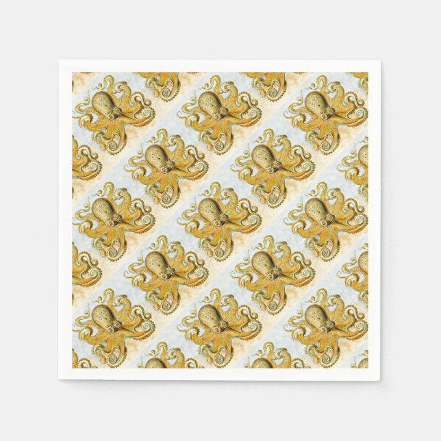 Painted Nautical Octopus Kraken Squid Napkin (Front)