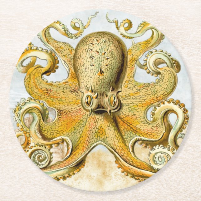 Painted Nautical Octopus Kraken Squid Round Paper Coaster (Front)