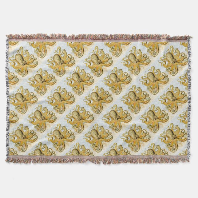 Painted Nautical Octopus Kraken Squid Throw Blanket (Front)
