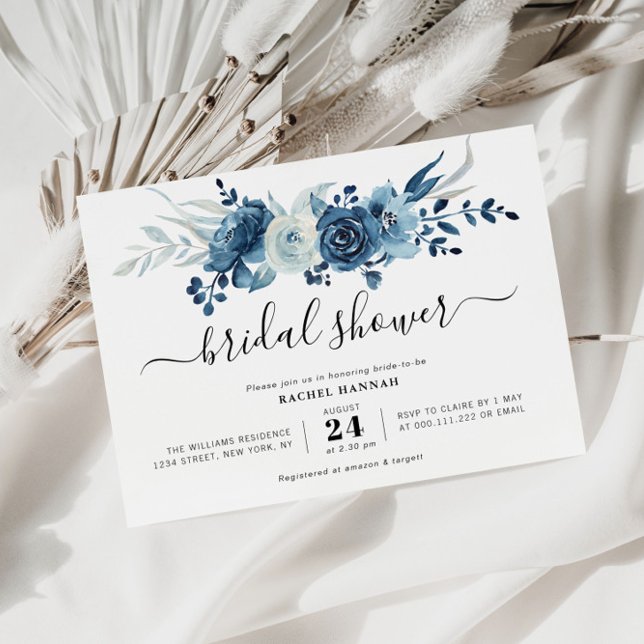 painted navy blue floral bridal shower invitation (Creator Uploaded)