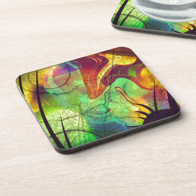 Painted Nebula -Fire Opal Abstract Coaster (Left Side)