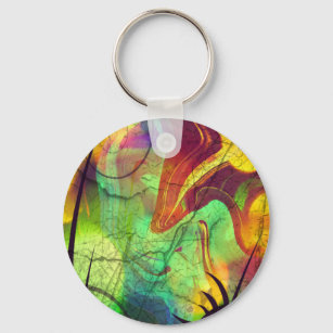 Painted Nebula -Fire Opal Abstract Keychain