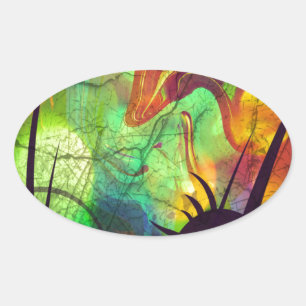 Painted Nebula -Fire Opal Abstract Oval Sticker