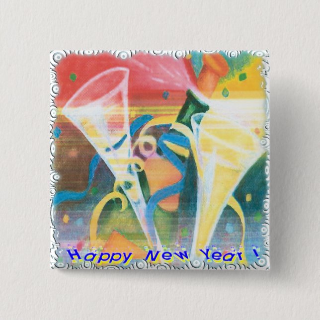 Painted New Year 2 Inch Square Button (Front)