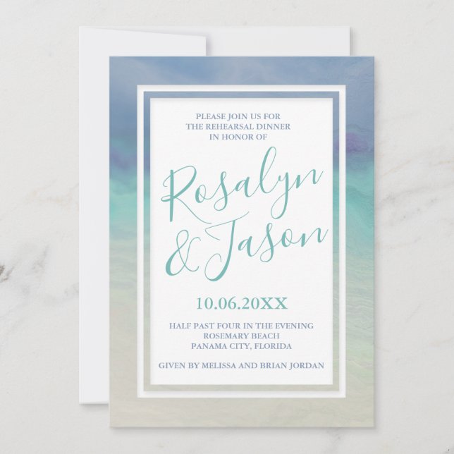 Painted Ocean Border Rehearsal Dinner Invitation (Front)