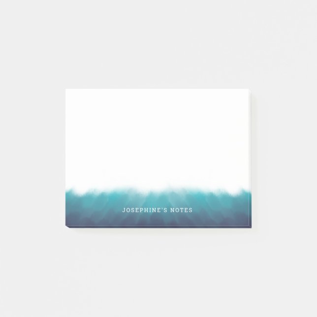 Painted Ocean Waves Blue Watercolor Personalized Post-it Notes (Front)