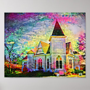 Painted Old Country Church Photographic Art Print