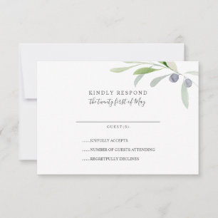 Painted Olive and leaves branch Wedding RSVP Card