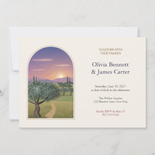 Painted Olive Grove Sunset Arch Wedding Invite