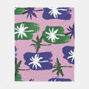 Painted Palm, Navy Blue Green. Fleece Blanket