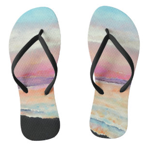 Painted Pastel Beach Sunset Flip Flops