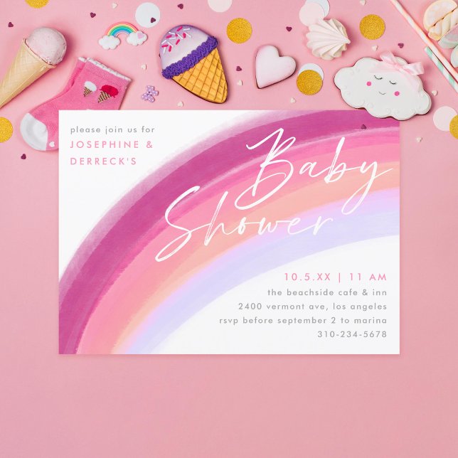 Painted Pastel Purple Rainbow Baby Shower Invitation (Creator Uploaded)