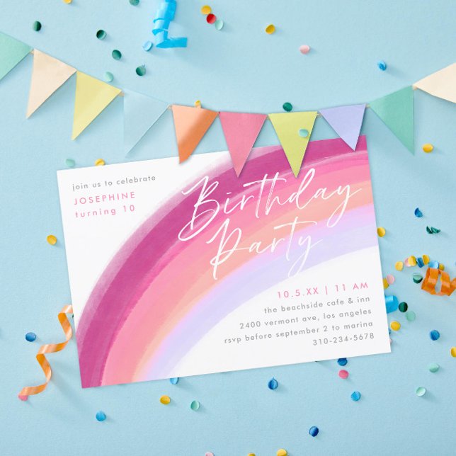 Painted Pastel Purple Rainbow Birthday Party Invitation (Creator Uploaded)