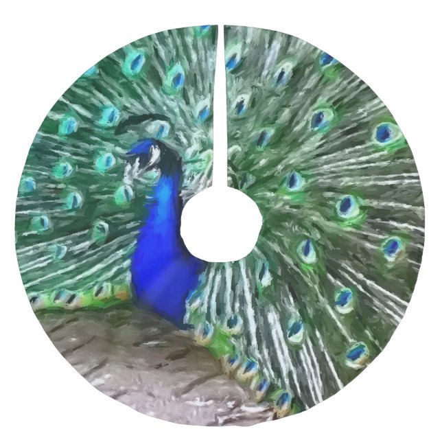 painted peacock brushed polyester tree skirt (Front)
