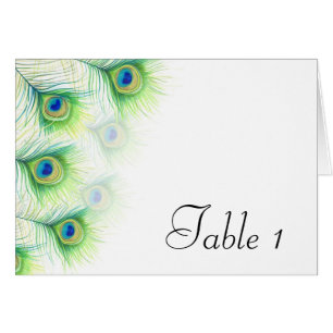 Painted Peacock Feathers Wedding Table Number Card