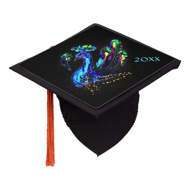 Painted Peacock Graduation Cap Topper (Angled)