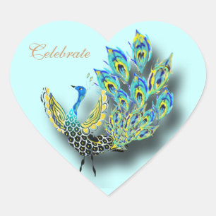 Painted peacock heart sticker