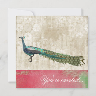 Painted Peacock Pink & White Vintage Invitation