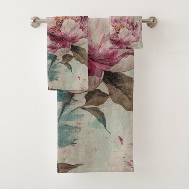 Painted Peonies - Bathroom Towel Set (Insitu)
