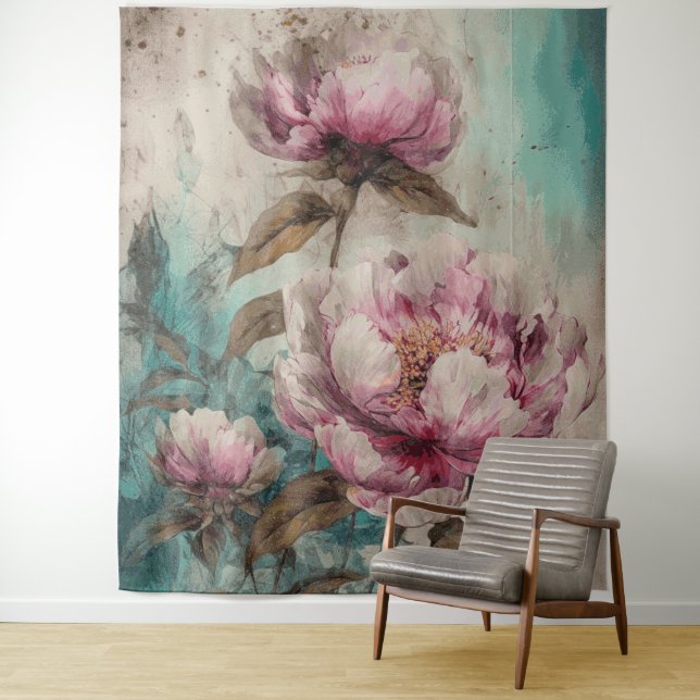 Painted Peonies - Tapestry (In Situ)
