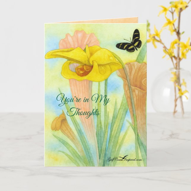 Painted Petals Pitcher Plant Folded Greeting Card (Yellow Flower)