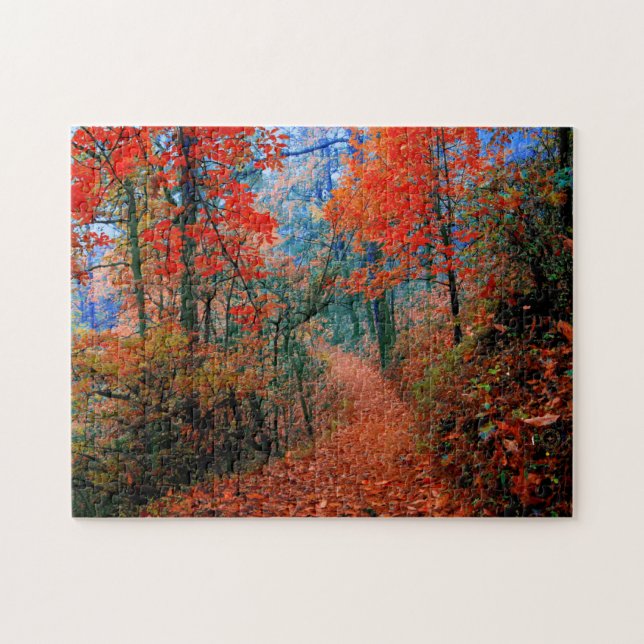 Painted Photograph Forest Autumn Flame Trail Jigsaw Puzzle (Horizontal)