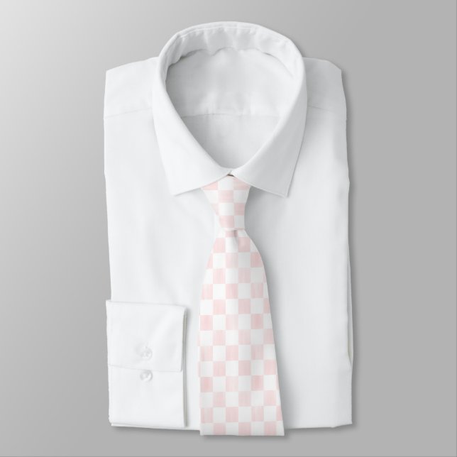 Painted Pink and White Check Checkerboard Pattern Tie (Tied)