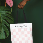 Painted Pink Checkerboard Pattern Personalized Tote Bag<br><div class="desc">This tote bag has a pretty pattern of painted pink squares and plain white squares arranged in a checkerboard print. There's a spot at the top of the bag for adding a name or your own custom message in black script lettering.</div>