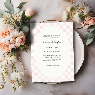 Painted Pink Checkerboard Pattern Wedding Invitation