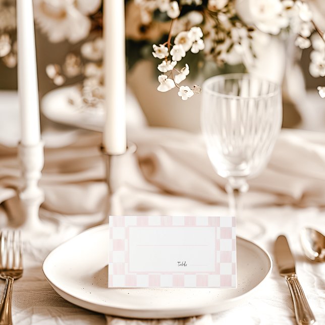 Painted Pink Checkerboard Pattern Wedding Place Card (Creator Uploaded)