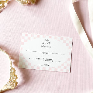Painted Pink Checkerboard Pattern Wedding RSVP Card