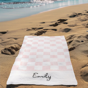 Painted Pink Chequerboard Pattern Personalized Beach Towel