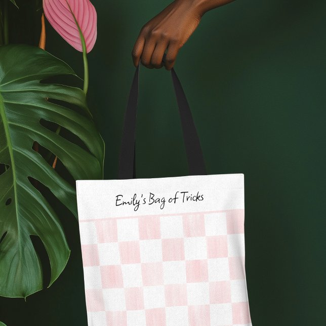 Painted Pink Chequerboard Pattern Personalized Tote Bag (Creator Uploaded)