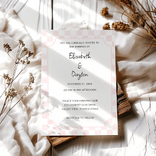 Painted Pink Chequerboard Pattern Wedding Invitation