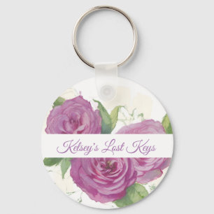 Painted pink, mauve roses on cream personalizable keychain