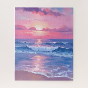 Painted Pink Ocean   Coastal Watercolor Pastel Jigsaw Puzzle