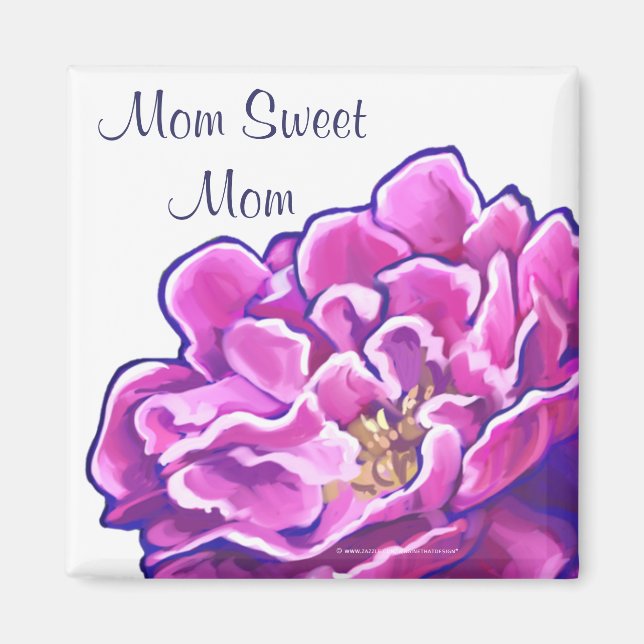 Painted Pink Peony Mom Sweet Mom Magnet (Front)