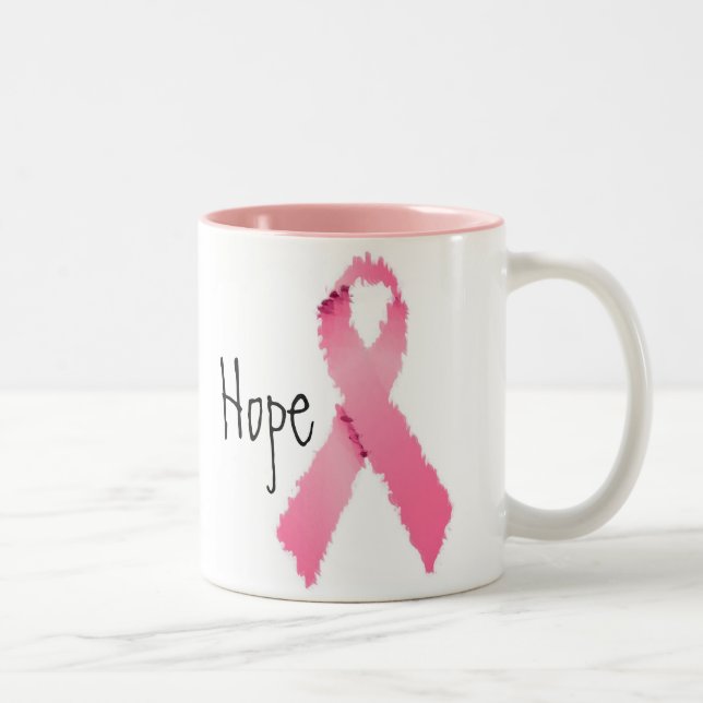 Painted Pink Ribbon Hope Two-Tone Coffee Mug (Right)