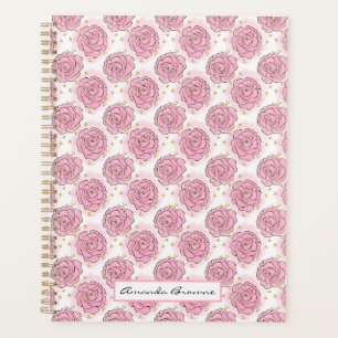 Painted pink roses and gold glitter planner