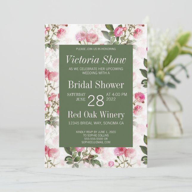 Painted Pink Rose's Bridal Shower Invitation (Standing Front)