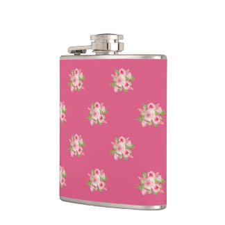 Painted Pink Roses Pattern Hip Flask