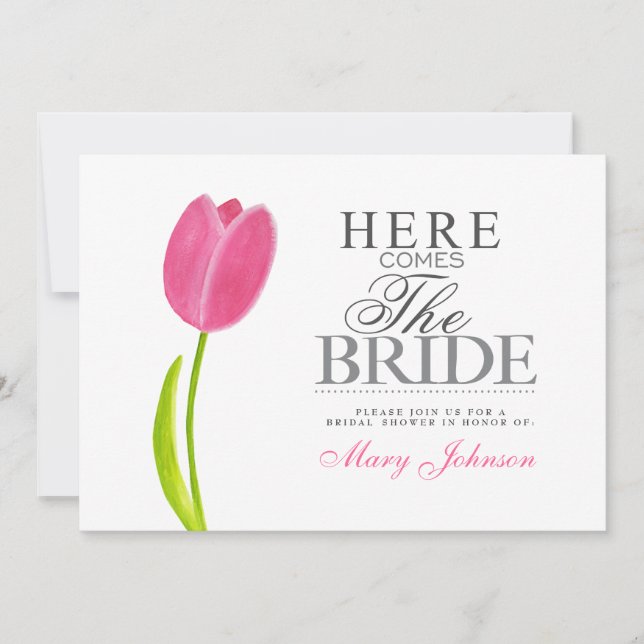 Painted Pink Tulip Bridal Shower Party Card (Front)